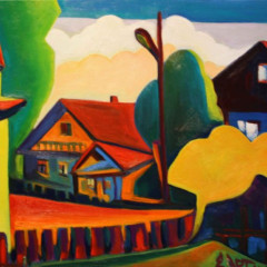 Пейзаж из Детства, посёлок Горный (Landscape of Childhood) - картина маслом на оргалите, живопись, пейзаж, художник Евгений Артемьев, earta.ru