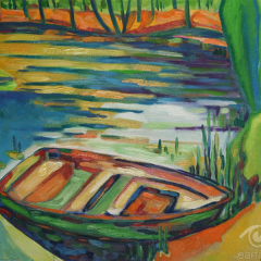 Лодка, пейзаж, картина маслом, художник Евгений Артемьев (Е.Арт), 2016 год, Электросталь, earta.ru