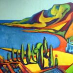 Жена мужика с рыбой, Коктебель 2013 (landscape "Wife man to fish") - картина маслом на холсте, живопись, пейзаж, earta.ru