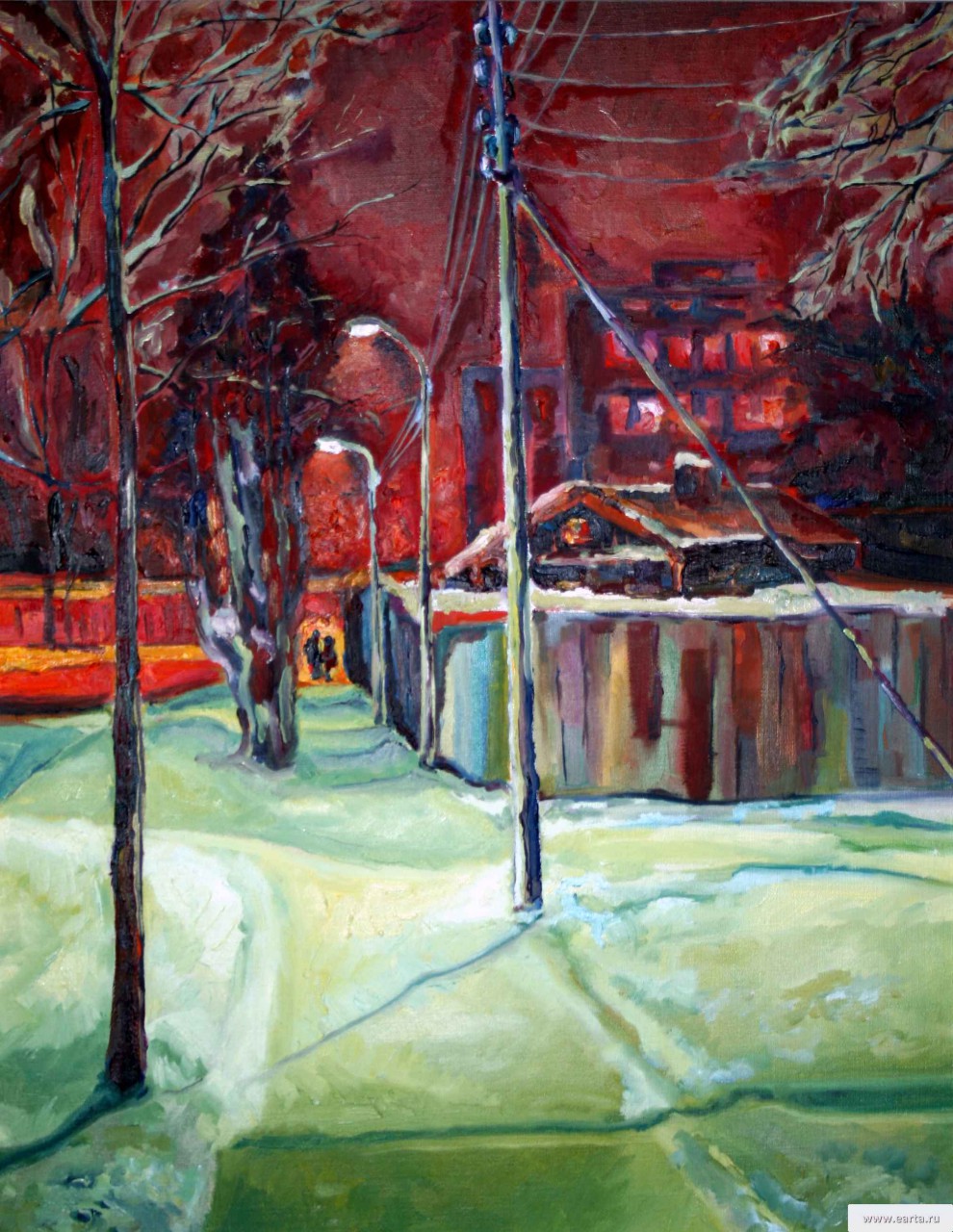 Зимняя ночь (Winter Night) - картина маслом на холсте, живопись, пейзаж, художник Евгений Артемьев, earta.ru