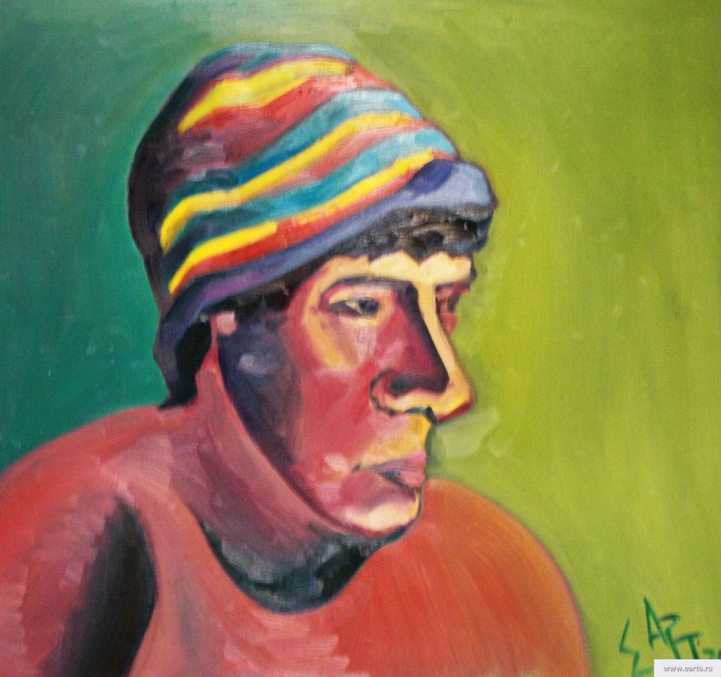 Портрет с шапкой (Portrait of the Caps) - картина маслом на холсте/фанере, живопись, портрет, художник Евгений Артемьев, earta.ru