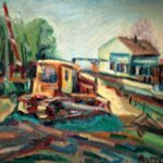 Трактор у Криулинского переезда - картина маслом на холсте, живопись, пейзаж, earta.ru