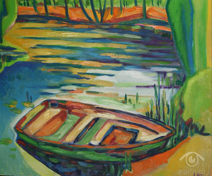 Лодка, пейзаж, картина маслом, художник Евгений Артемьев (Е.Арт), 2016 год, Электросталь, earta.ru
