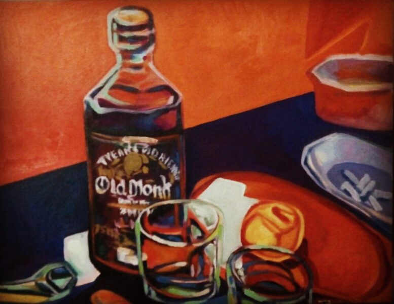 Натюрморт с индийским ромом, холст, картон, масло, Still life with Indian rum, художник Евгений Артемьев, earta.ru